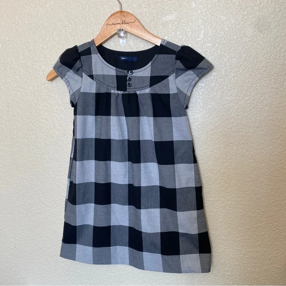 Gap Kids black and white‎ buffalo check dress lined small 6-7 plaid